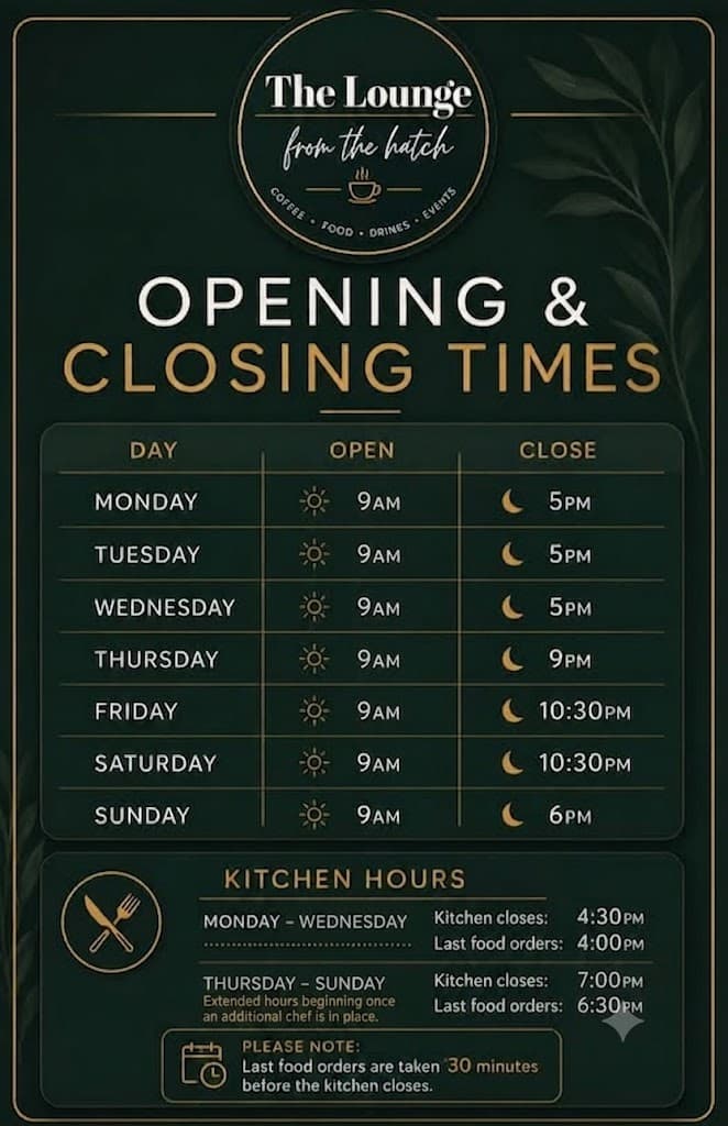 Castlethorpe Lounge from the Hatch opening hours